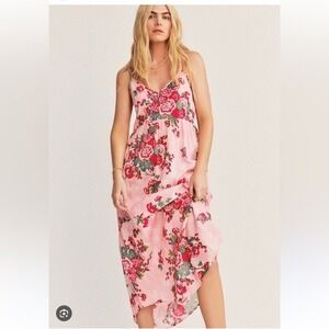 LoveShackFancy Faraday Floral Maxi Dress Pink Rose Spaghetti Strap Midi Size S